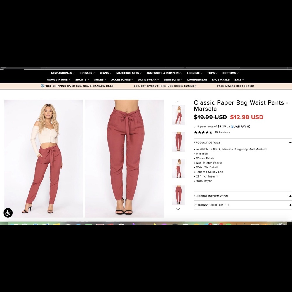 Classic paper bag waist pants - Marsala